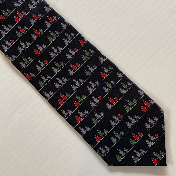 Christmas Trees Silk Men’s Tie - black green red silver - Picture 2 of 7